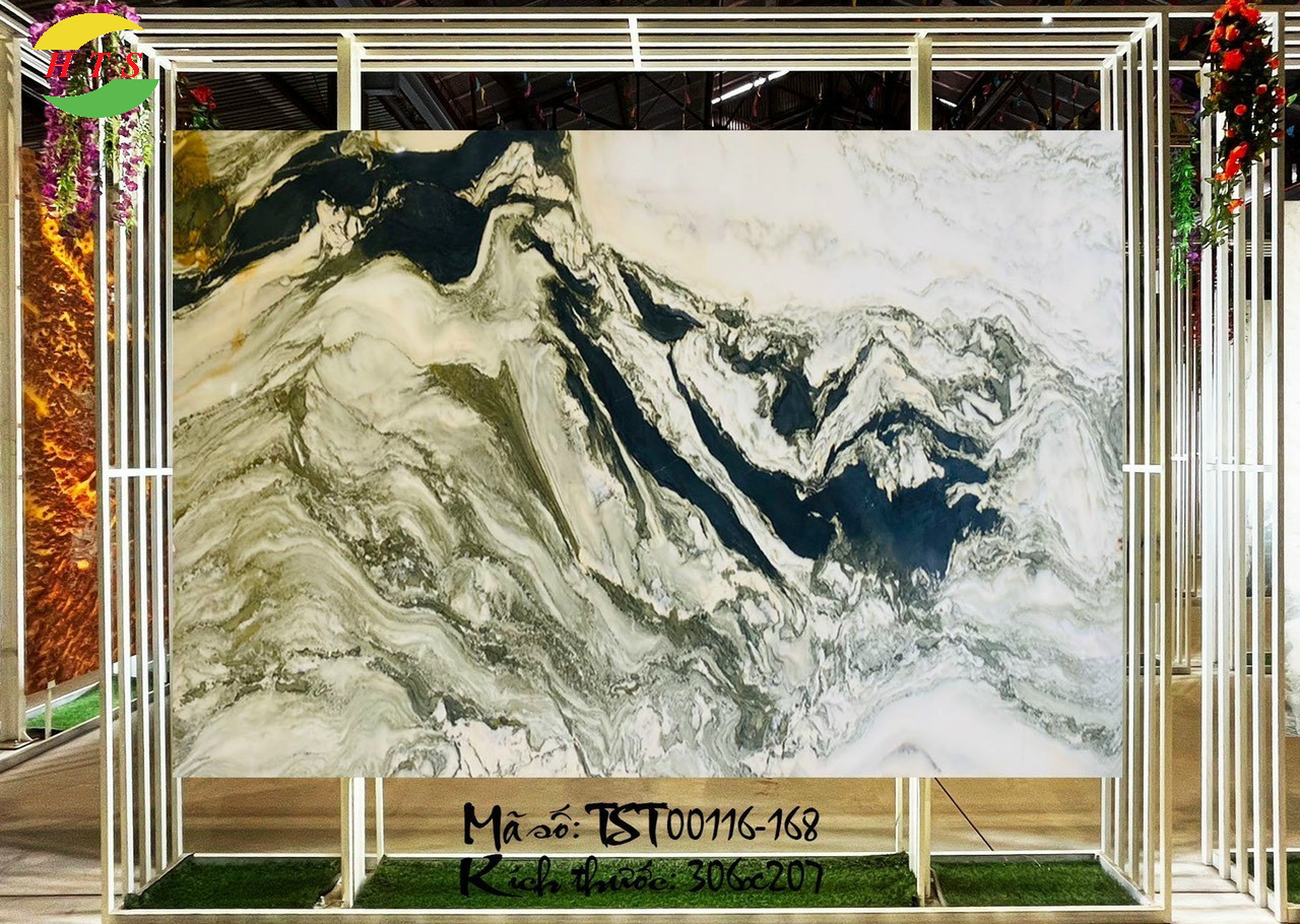 cận cảnh Tranh đá sơn thủy tự nhiên xuyên sáng chất liệu Onyx quý 